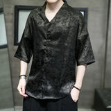 M-5XL Plus Size Men Dragon Pattern Shirt Short Sleeve V Neck Summer Streetwear Stain Chinese Pullover Blouse for Men XXXXXL - Lootquake