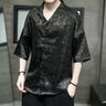 M-5XL Plus Size Men Dragon Pattern Shirt Short Sleeve V Neck Summer Streetwear Stain Chinese Pullover Blouse for Men XXXXXL - Lootquake