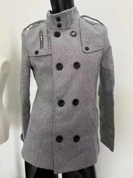 Men Slim Fit Woolen Coats Solid Color Male Casual Long Sleeve Outerwear Autumn Winter Double Breasted Mid Length Windbreaker - Lootquake