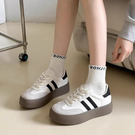 Sports shoes thick sole casual board shoes women 2024 new cowhide everything soft sole inside increase de training shoes - Lootquake