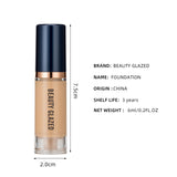 BEAUTY GLAZED 6 Color Liquid Foundation,Full Coverage, Long-Lasting, Waterproof, Natural Effect,Hydrating
