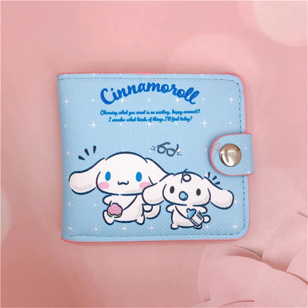Kawaii Hello Kitty Cinnamoroll My Melody Kuromi Sanrio New Pu Casual Money Bag Coin Purse Card Holder Wallet With Buttons - Lootquake