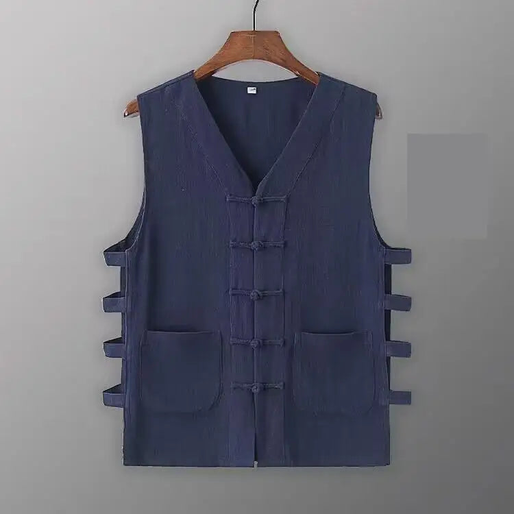 Vintage Vest Men Cotton Linen Shirt Kung Fu Vest Summer Tank Top Tang Suit Traditional Chinese Clothing Sleeveless Open Cardigan