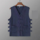 Vintage Vest Men Cotton Linen Shirt Kung Fu Vest Summer Tank Top Tang Suit Traditional Chinese Clothing Sleeveless Open Cardigan