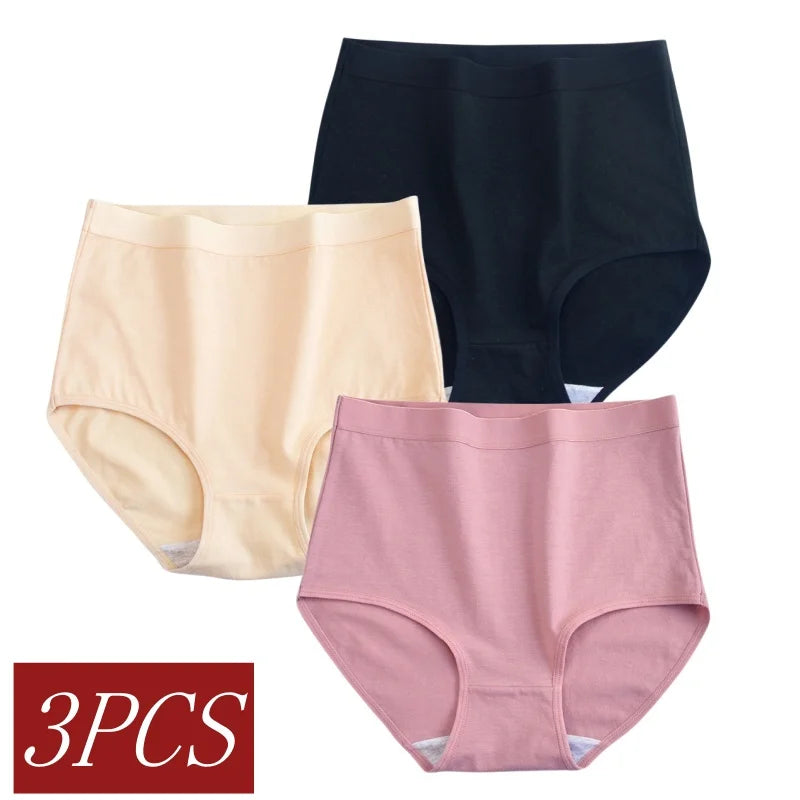 3Pcs/Set Cotton Panties Women Seamless Underwear High Rise Panties Comfort Solid Color Female Underpants Sexy Lingerie M-XXXL