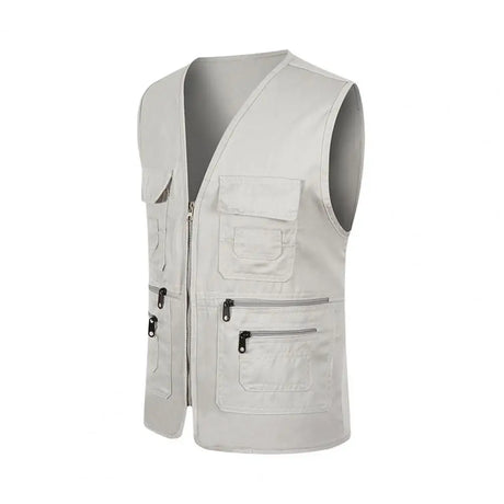 Solid Color Sports Vest Cargo Waistcoat Men Men's Summer Cargo Waistcoat with Multi Pockets V-neck Sleeveless Sports Vest Solid - Lootquake