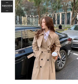 Streetwear Loose Trench Coat Midi Length Fashion Korean Elegant Khaki Black Women's Windbreaker Coat Casual Double Breasted Tops - Lootquake