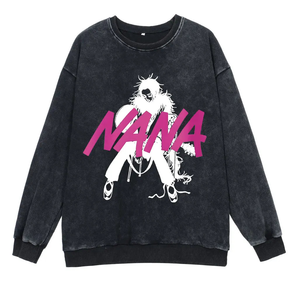 Anime Nana Osaki Round Neck Washed Pullover Casual 100% Cotton Men Women Hip Hop Harajuku Streetwear Vintage Sweatshirt - Lootquake