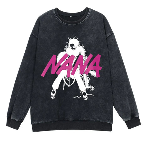 Anime Nana Osaki Round Neck Washed Pullover Casual 100% Cotton Men Women Hip Hop Harajuku Streetwear Vintage Sweatshirt - Lootquake