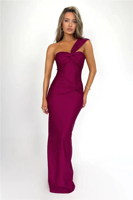 Mozision Strapless Backless Sexy Maxi Dress For Women Fashion One Shoulder Sleeveless Bodycon Club Party Long Dress Elegant - Lootquake