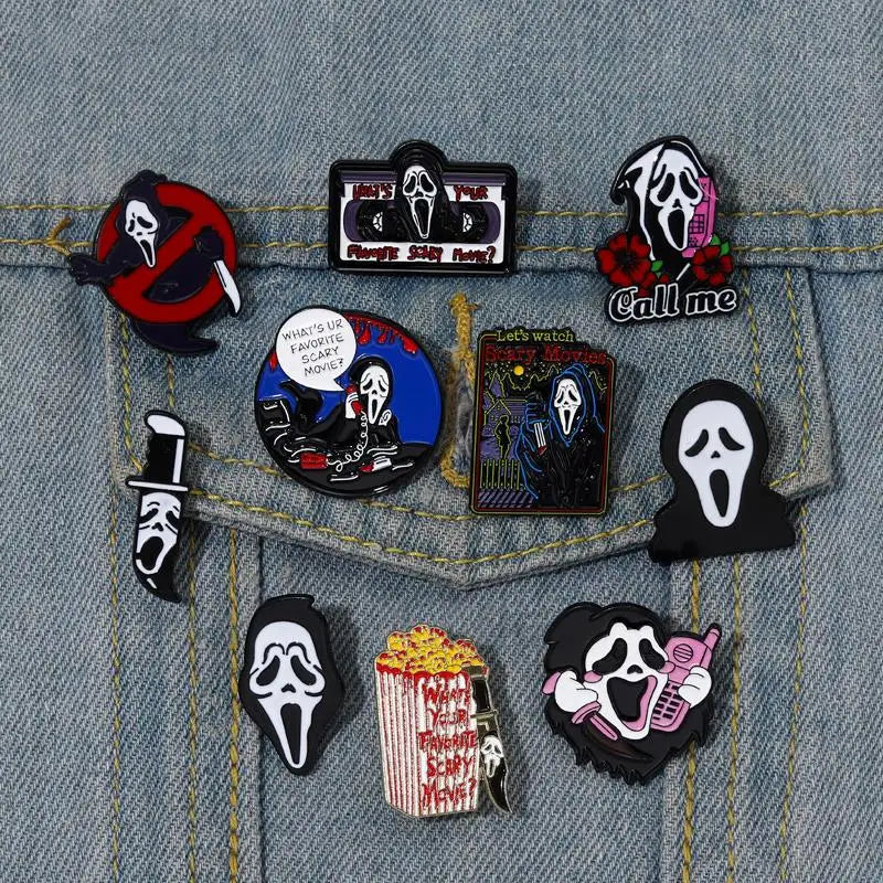 Scary Movie Enamel Pins Gothic Punk Skeleton Brooches Lapel Badges Jewelry Gift