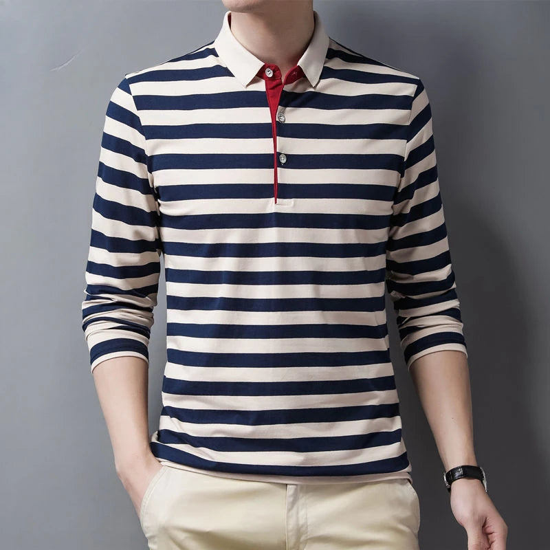 Male Sweatshirts 100℅ Cotton Pullover Stripe Business Formal Red Mens Polo Shirts Clothing Deals High Quality New Luxury Sale Xl - Lootquake