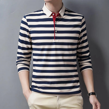 Male Sweatshirts 100℅ Cotton Pullover Stripe Business Formal Red Mens Polo Shirts Clothing Deals High Quality New Luxury Sale Xl - Lootquake