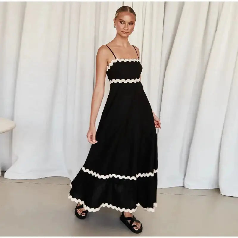 Striped Contrasting Colors Long Dress Women Spaghetti Strap High Waist Backless Party Evening Dresses Female Sleeveless Spring - Lootquake