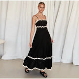 Striped Contrasting Colors Long Dress Women Spaghetti Strap High Waist Backless Party Evening Dresses Female Sleeveless Spring - Lootquake