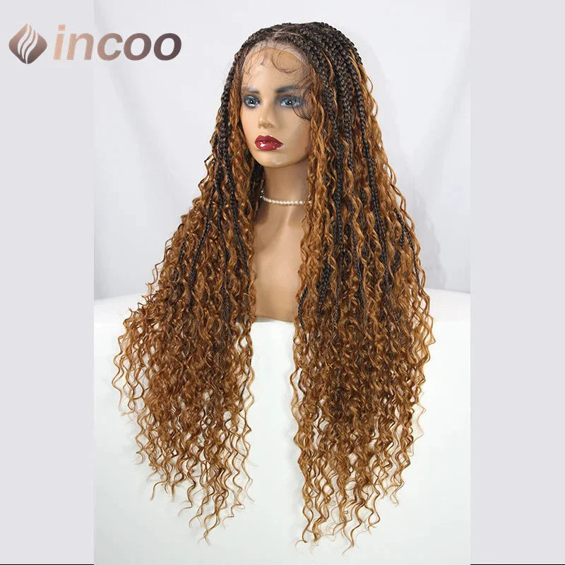 613 Blonde & Burgundy Butterfly Braids Wig | 36" Full Lace | Goddess Locs & Box Braids