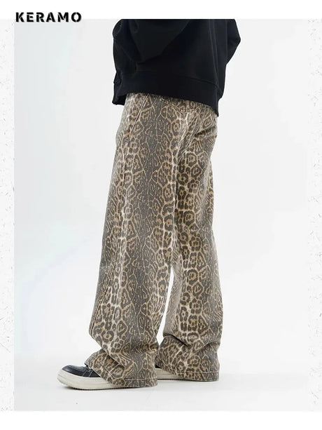 Vintage Leopard Print Jeans Women Spring Oversize Casual Hip Pop Wide Leg Trouser Trend High Waist Panther Denim Pants Ladies - Lootquake