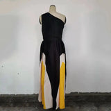 2024 Spring Summer New One Shoulder Dresses Women Splicing Print Off Shoulder Loose Long Dress Fashion Ladies Commuting Vestidos - Lootquake