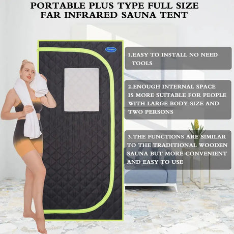 Portable Plus Type Full Size Far Infrared Sauna Tent Spa Detox Therapy Relaxation At Home Larger Stainless Steel Pipes Connector - Lootquake