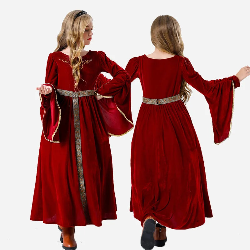Halloween costume retro palace ball trumpet sleeves cosplay children's performance clothes European medieval costume complete