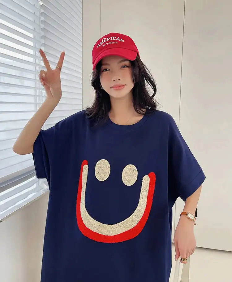 Vestido largo blanco con estampado Harajuku para mujer, ropa Y2K, informal, de manga corta y cuello redondo, moda coreana, vestidos sueltos de verano para mujer 2024