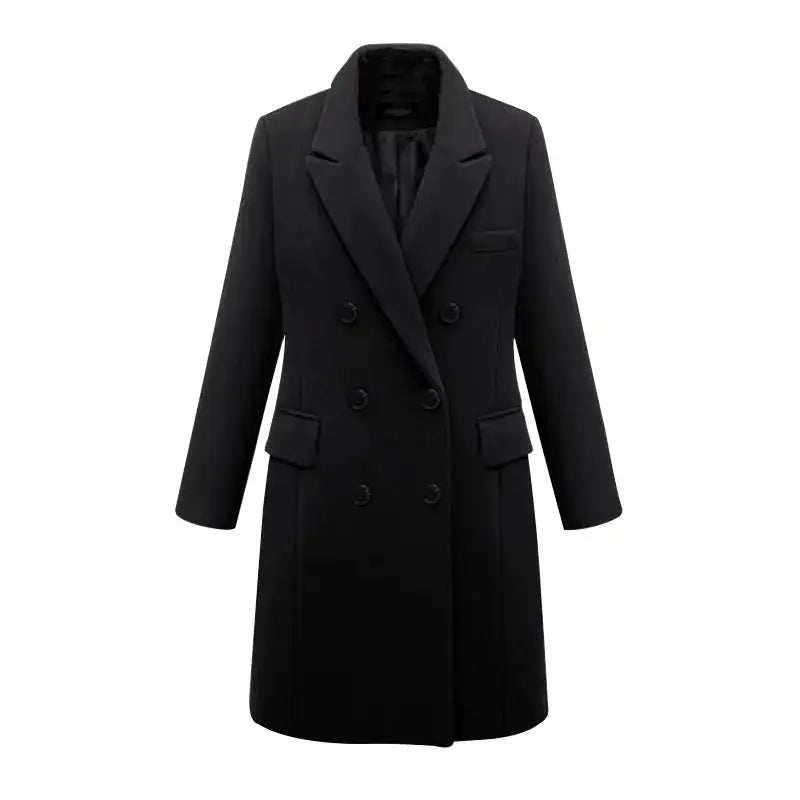 Autumn Winter Women's Woolen Jacket Long Windbreaker Double Breasted Slim Fit Coat - Lootquake
