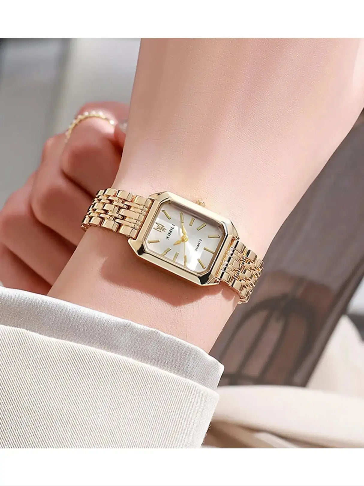 Small niche luxury fashion retro high-end gold steel strip small square watch with temperament women'squartz watch (without box） - Lootquake