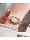 Small niche luxury fashion retro high-end gold steel strip small square watch with temperament women'squartz watch (without box） - Lootquake