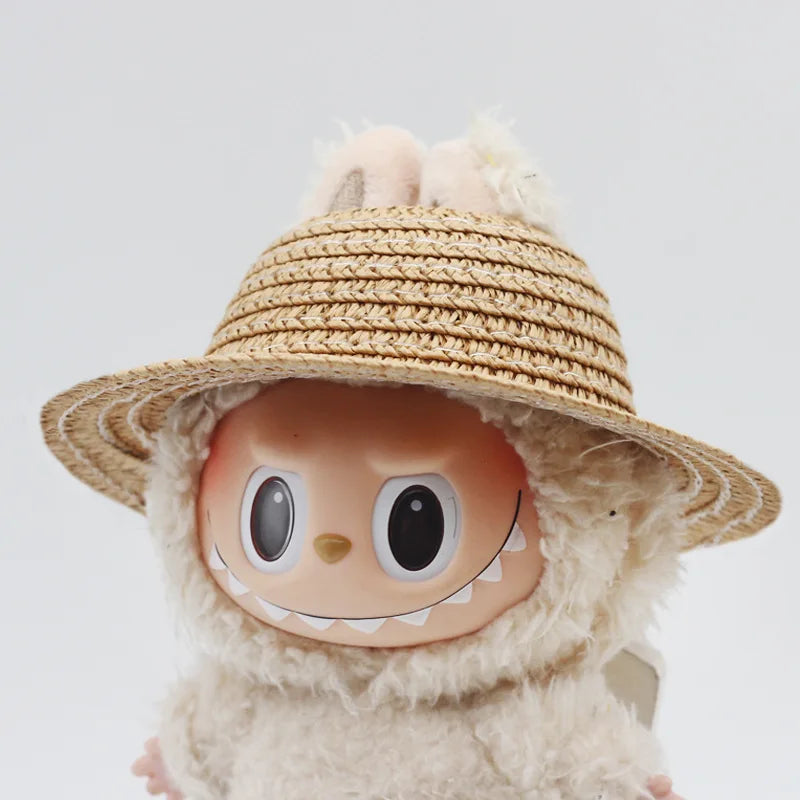 Chapeau Labubu ouvert en paille tissée, accessoire de fête, style campagnard, tenue Labubu pour soirée assise
