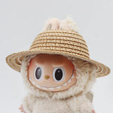 Chapeau Labubu ouvert en paille tissée, accessoire de fête, style campagnard, tenue Labubu pour soirée assise
