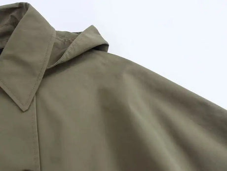 Autumn Winter Army Green Windbreaker Jacket Women Streetwear Loose Oversize Hooded Overcoat Female Single Breasted Thicken Coat - Lootquake