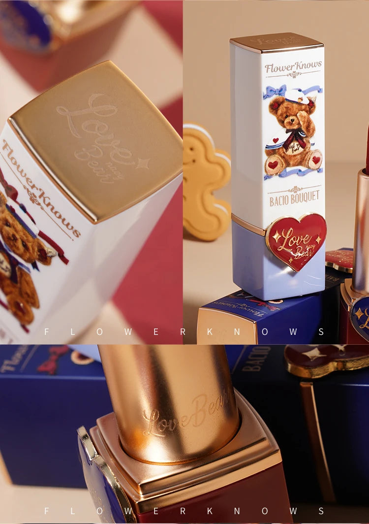 Flower Knows Love Bear Series Matte Moisturizing Lipstick Silky Smooth Renewal Natural Lip Makeup Professional Cosmetic Women