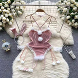 Red Christmas Sexy Lingerie Shawl Set Halter Jumpsuit Lace-up Cosplay Costume New In Women Clothes Skinny Bodysuit Suit Hotsweet - Lootquake