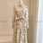 2025 New 100% Linen Flower Print Long Sleeve Tie Up Waist Loose Long Dress - Lootquake