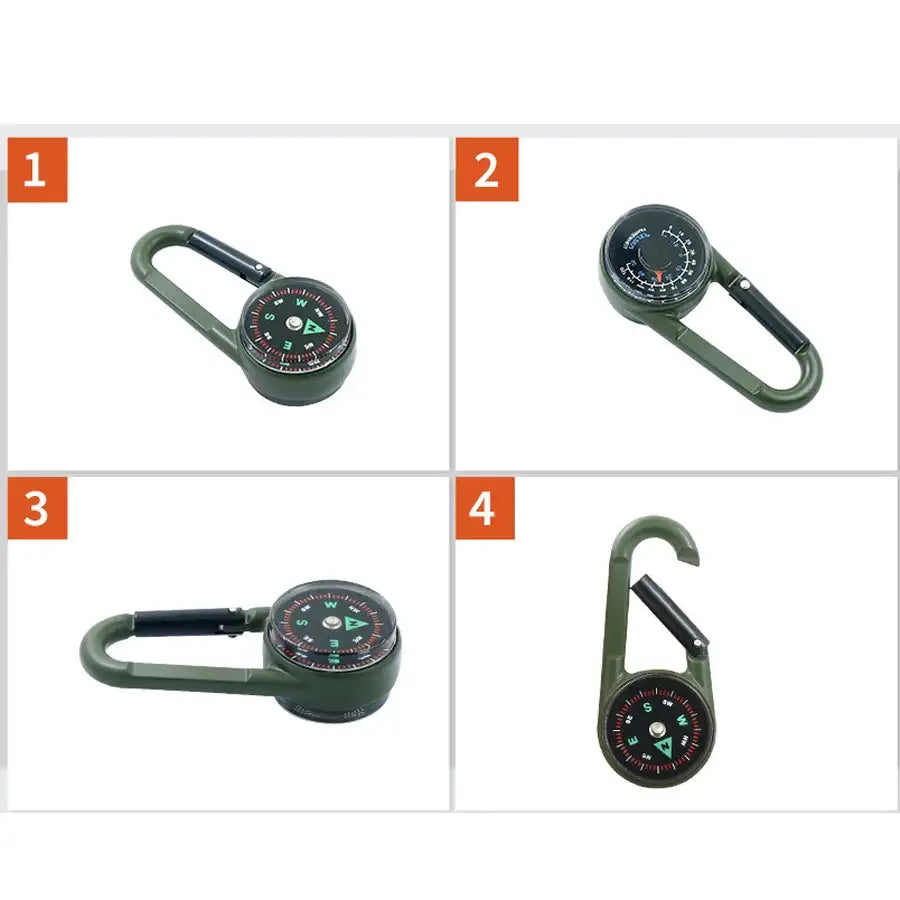 1 Pc Compass Thermometer Carabiner 3 in 1 Mini Compass Carabiner Clip Outdoor Hiking Survival Key Ring Double Sided Metal - Lootquake