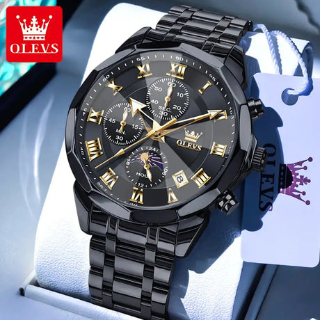 OLEVS 3675 Mens Watch Original Multifunctional Chronograph Quartz Watch Moon Phase Watches For Men Waterproof Mens Gifts Reloj - Lootquake