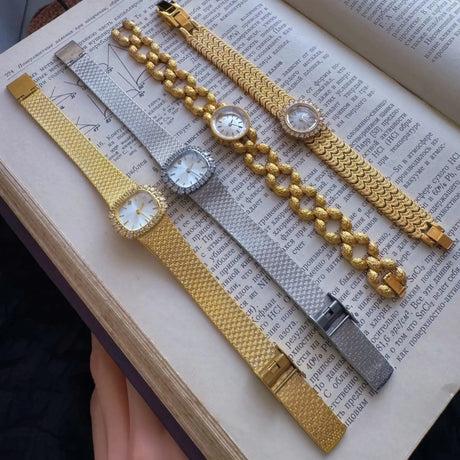 High Quality Brass 18K Gold Plated 2025 Vintage Lucky Small Retro Ladies Watch  Unique Steel Band Quartz High Quality - Lootquake