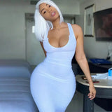 Sifreyr Ribbed V Neck Tank Long Dress Women Solid Sleeveless Bodycon Maxi Dress Sexy Streetwear Party Club Outfits Slim Sundress - Lootquake