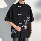 2025 Men Shirt Bamboo Embroried Short Sleeve Loose Summer Streetwear Men Clothing Korean Style Casual Tunic Shirts Plus M-5XL - Lootquake