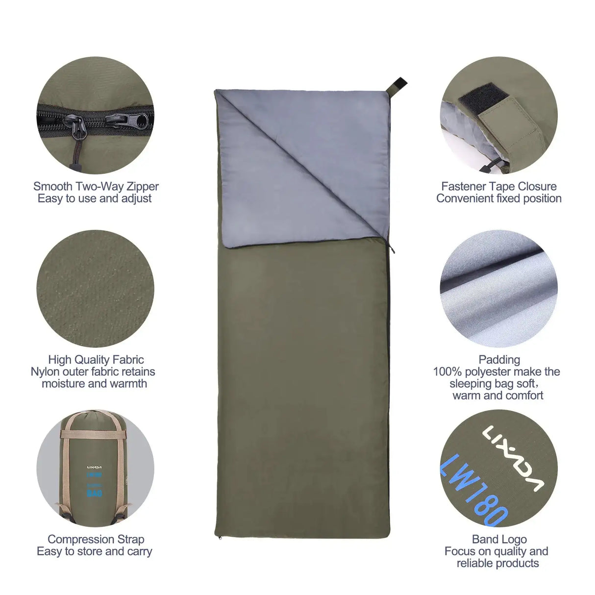 Saco de dormir portátil para exteriores Lixada de 190 x 75 cm, para acampar, viajar, senderismo, multifunción, ultraligero, 680 g, para mochileros.
