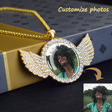 Custom Necklace Personalized Photo Picture Angel Wings Rhinestone Pendant Chains Necklaces Creative Fashion Hip Hop Jewelry Gift - Lootquake