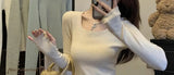 Suéteres de manga larga para mujer, camisetas ajustadas de cuello cuadrado, tops de cuello bajo de alta gama para otoño e invierno, 2025