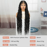 36" Boho Box Braids Wig with Curly Accents | HD Full Lace | Baby Hair