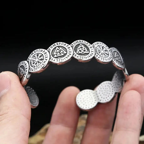 New Vintage Nordic Vikings Valknut Pattern Bracelet Stainless Steel Fashion Viking Compass Cuff Bangles Amulet Jewelry Wholesale - Lootquake