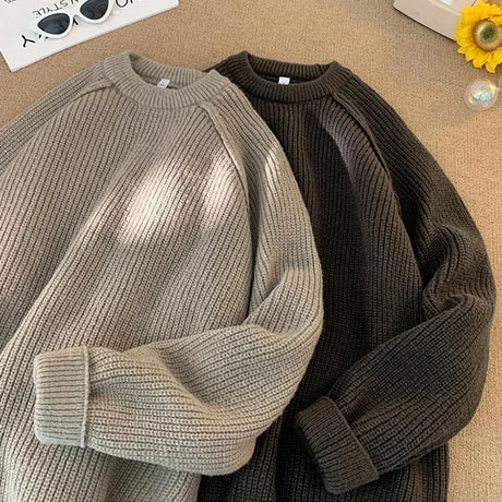 TFETTERS Brand Sweaters Trend 2025 Mans Autumn Winter Solid Color Splicing Loose O Neck Oversize Pullover New Man Motion Clothes - Lootquake