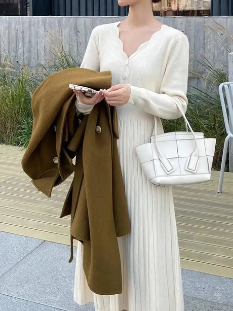 Sweater Long Dress For Woman Clothes Swing Casual Autumn Winter Knitted Korean Slim Long Sleeve Elegance Sweet Femal Clothing - Lootquake