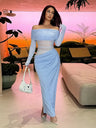 BOOFEENAA Vestido largo negro de malla transparente con patchwork, otoño 2024, sexy, elegante, con hombros descubiertos, manga larga, cortes, C66-EZ33