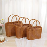 Home Storage Organizer Rattan Woven Basket With Handle Portable Picnic Basket Handwoven Rectangular Flower Basket Fruit
