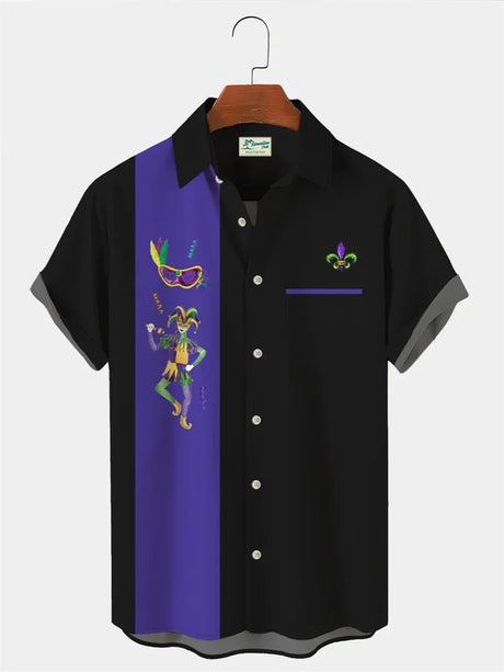 2024 Men's Mardi Gras Shirt 3D Print Short Sleeve Casual Shirts Streetwear Loose Plus Size Mens Hawaiian Shirts Tops T-Shirt - Lootquake