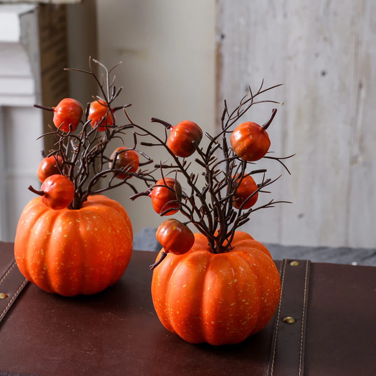 Halloween Pumpkin Decor with Artificial Flowers  Party, Spooky Fall Home Decorations, Faux Floral Arrangement Gift